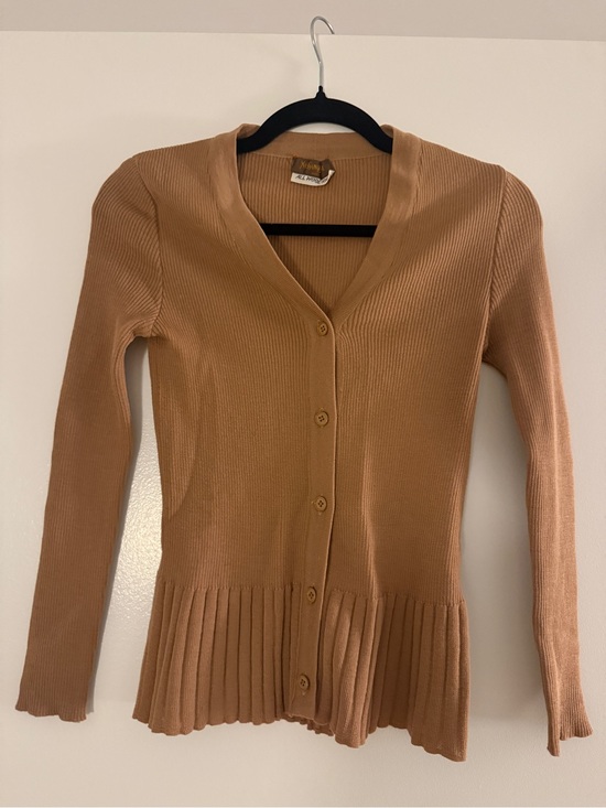 Yves Saint Laurent Sweaters - YSL Women's Ribbed Button-Up Cardigan Sweater - Camel